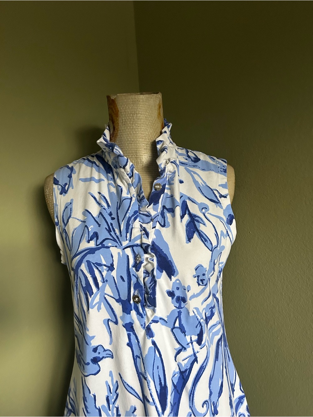 Barbara Erickson Sleeveless Blue & White Floral Shift Dress Sz S - Picture 6 of 7
